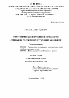 Диссертация по информатике, вычислительной технике и управлению на тему «Стратегическое управление процессом сетизации российских страховых компаний»