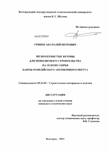 Диссертация по строительству на тему «Мелкозернистые бетоны для монолитного строительства на основе сырья Ханты-Мансийского автономного округа»