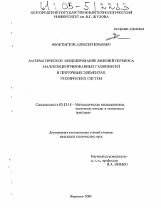 Диссертация по информатике, вычислительной технике и управлению на тему «Математическое моделирование явлений переноса малоконцентрированных газовзвесей в проточных элементах технических систем»