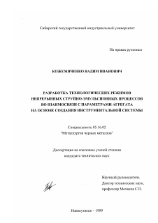 Диссертация по металлургии на тему «Разработка технологических режимов непрерывных струйно-эмульсионных процессов во взаимосвязи с параметрами агрегата на основе создания инструментальной системы»