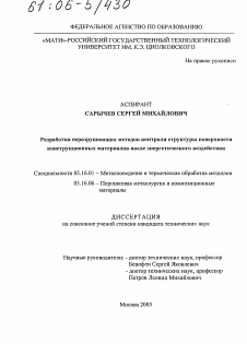 Диссертация по металлургии на тему «Разработка неразрушающих методов контроля структуры поверхности конструкционных материалов после энергетического воздействия»