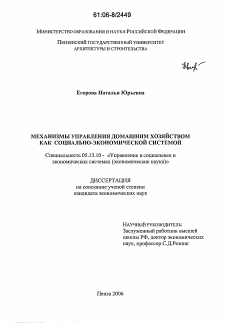 Диссертация по информатике, вычислительной технике и управлению на тему «Механизмы управления домашним хозяйством как социально-экономической системой»