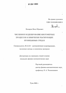 Диссертация по информатике, вычислительной технике и управлению на тему «Численное моделирование многомерных процессов в химически реагирующих проницаемых средах»