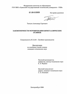 Диссертация по металлургии на тему «Закономерности формирования биметаллических отливок»