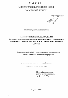 Диссертация по информатике, вычислительной технике и управлению на тему «Математическое моделирование систем управления информационными структурами с использованием принципов построения экспертных систем»