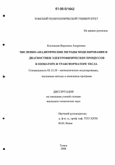 Диссертация по информатике, вычислительной технике и управлению на тему «Численно-аналитические методы моделирования и диагностики электрофизических процессов в озонаторе и трансформаторе тесла»