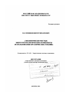 Диссертация по энергетике на тему «Экологически чистые энерготехнологические комплексы использования органических топлив»