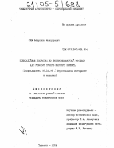 Диссертация по строительству на тему «Тонкослойные покрытия из битумощебеночной мастики для условий сухого жаркого климата»