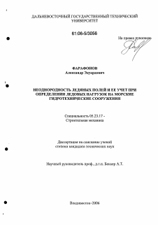 Диссертация по строительству на тему «Неоднородность ледяных полей и ее учет при определении ледовых нагрузок на морские гидротехнические сооружения»