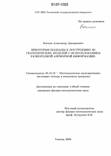 Диссертация по информатике, вычислительной технике и управлению на тему «Некоторые подходы к построению 3D геологических моделей с использованием разнородной априорной информации»