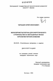 Диссертация по строительству на тему «Мелкозернистые бетоны для энергетического строительства на обогащенных песках Курской магнитной аномалии»