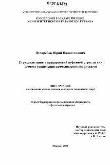 Диссертация по безопасности жизнедеятельности человека на тему «Страховая защита предприятий нефтяной отрасли как элемент управления промышленными рисками»