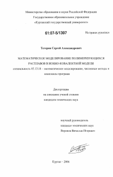 Диссертация по информатике, вычислительной технике и управлению на тему «Математическое моделирование полимеризующихся расплавов в ионно-ковалентной модели»