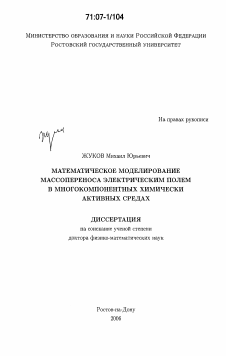 Диссертация по информатике, вычислительной технике и управлению на тему «Математическое моделирование массопереноса электрическим полем в многокомпонентных химически активных средах»