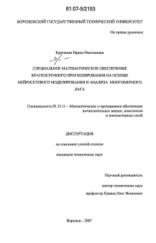 Диссертация по информатике, вычислительной технике и управлению на тему «Специальное математическое обеспечение краткосрочного прогнозирования на основе нейросетевого моделирования и анализа многомерного лага»