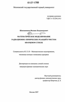 Диссертация по информатике, вычислительной технике и управлению на тему «Математическое моделирование радиационно-химических реакций в чистом кварцевом стекле»