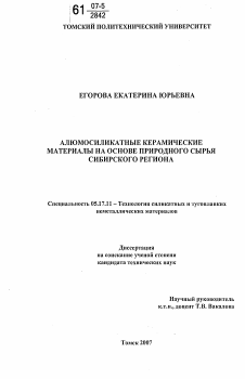 Диссертация по химической технологии на тему «Алюмосиликатные керамические материалы на основе природного сырья Сибирского региона»