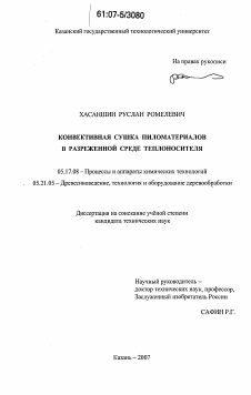 Диссертация по химической технологии на тему «Конвективная сушка пиломатериалов в разреженной среде теплоносителя»