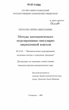 Диссертация по информатике, вычислительной технике и управлению на тему «Методы математического моделирования сингулярно закрепленной консоли»