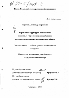 Диссертация по строительству на тему «Управление структурой и свойствами цементных гидроизоляционных бетонов введением комплексных уплотняющих добавок»