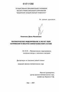 Диссертация по информатике, вычислительной технике и управлению на тему «Математическое моделирование и расчет поля напряжений в височно-нижнечелюстном суставе»