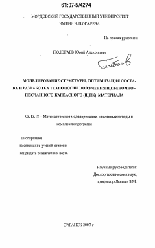 Диссертация по информатике, вычислительной технике и управлению на тему «Моделирование структуры, оптимизации состава и разработка технологии получения щебеночно-песчанного каркасного (ЩПК) материала»