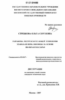 Диссертация по технологии продовольственных продуктов на тему «Разработка ресурсосберегающей технологии этанола из зерна пшеницы на основе ИК-обработки сырья»