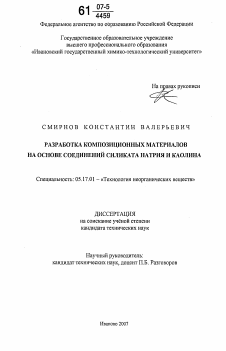 Диссертация по химической технологии на тему «Разработка композиционных материалов на основе соединений силиката натрия и каолина»