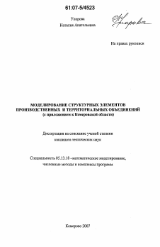 Диссертация по информатике, вычислительной технике и управлению на тему «Моделирование структурных элементов производственных и территориальных объединений»