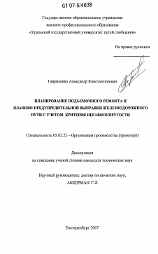 Диссертация по машиностроению и машиноведению на тему «Планирование подъемочного ремонта и планово-предупредительной выправки железнодорожного пути с учетом критерия неравноупругости»