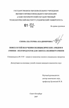 Диссертация по химической технологии на тему «Поиск путей получения полициклических амидов и аминов-полупродуктов для синтеза полинитраминов»