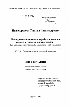 Диссертация по химической технологии на тему «Исследование процессов микробиологического синтеза в условиях теплового шока»