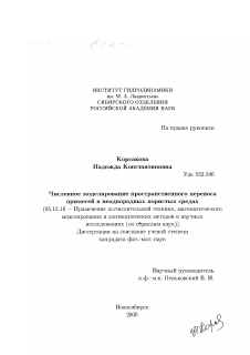 Диссертация по информатике, вычислительной технике и управлению на тему «Численное моделирование пространственного переноса примесей в неоднородных пористых средах»