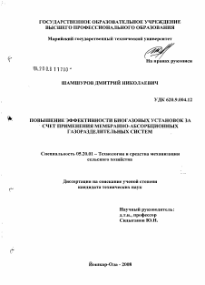 Диссертация по процессам и машинам агроинженерных систем на тему «Повышение эффективности биогазовых установок за счет применения мембранно-абсорбционных газоразделительных систем»