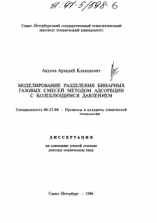 Диссертация по химической технологии на тему «Моделирование разделения бинарных газовых смесей методом адсорбции с колеблющимся давлением»