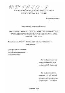 Диссертация по процессам и машинам агроинженерных систем на тему «Совершенствование процесса высева многолетних трав под покровную культуру сошником на базе стрельчатой лапы»