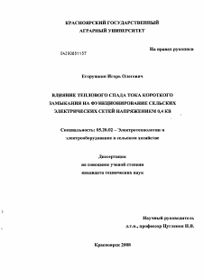 Диссертация по процессам и машинам агроинженерных систем на тему «Влияние теплового спада тока короткого замыкания на функционирование сельских электрических сетей напряжением 0,4 КВ»