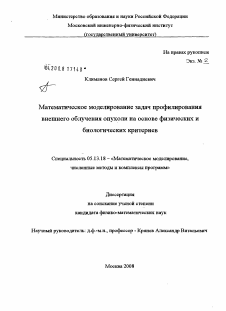 Диссертация по информатике, вычислительной технике и управлению на тему «Математическое моделирование задач профилирования внешнего облучения опухоли на основе физических и биологических критериев»