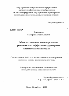 Диссертация по информатике, вычислительной технике и управлению на тему «Математическое моделирование резонансных эффектов в двумерных квантовых волноводах»