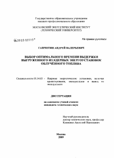 Диссертация по энергетике на тему «Выбор оптимального времени выдержки выгруженного из ядерных энергоустановок облученного топлива»