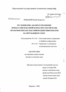 Диссертация по информатике, вычислительной технике и управлению на тему «Исследование, анализ и управление процессами пожарной безопасности и рисками экологических последствий воздействия пожаров на окружающую среду»