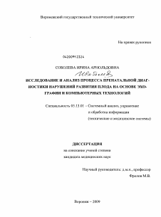 Диссертация по информатике, вычислительной технике и управлению на тему «Исследование и анализ процесса пренатальной диагностики нарушений развития плода на основе эхографии и компьютерных технологий»