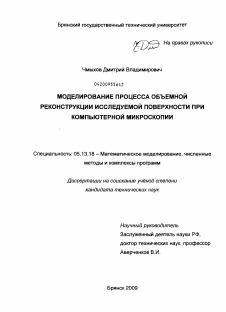 Диссертация по информатике, вычислительной технике и управлению на тему «Моделирование процесса объемной реконструкции исследуемой поверхности при компьютерной микроскопии»