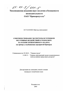 Диссертация по безопасности жизнедеятельности человека на тему «Совершенствование экспертизы источников негативных воздействий в техносфере на основе превентивного анализа»