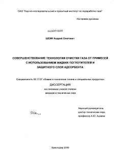 Диссертация по химической технологии на тему «Совершенствование технологии очистки газа от примесей с использованием жидких поглотителей и защитного слоя адсорбента»