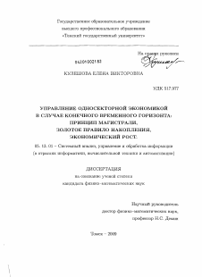 Диссертация по информатике, вычислительной технике и управлению на тему «Управление односекторной экономикой в случае конечного временного горизонта»