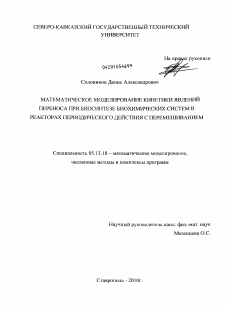 Диссертация по информатике, вычислительной технике и управлению на тему «Математическое моделирование кинетики явлений переноса при биосинтезе биохимических систем в реакторах периодического действия с перемешиванием»