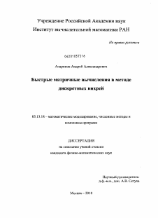 Диссертация по информатике, вычислительной технике и управлению на тему «Быстрые матричные вычисления в методе дискретных вихрей»