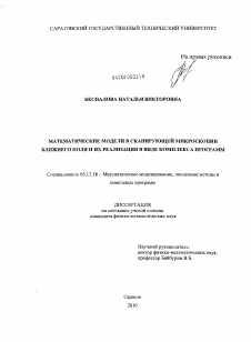 Диссертация по информатике, вычислительной технике и управлению на тему «Математические модели в сканирующей микроскопии ближнего поля и их реализация в виде комплекса программ»