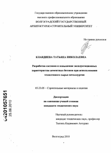 Диссертация по строительству на тему «Разработка составов и повышение эксплуатационных характеристик цементных бетонов при использовании техногенного сырья металлургии»